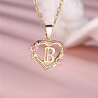 Female A-Z Letter Flower Pendant Necklace