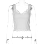 Dulzura Square Collar Backless Slim Lace Ruffles Patchwork Tank Top Women'S Fashion Sexy Y2K Top Party Vacation Summer Clothes