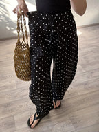 Black Polka Dot Linen Pants Women Wide Leg Summer Trousers Baggy For Ladies White Oversize Cotton Linen Pants Woman Wide