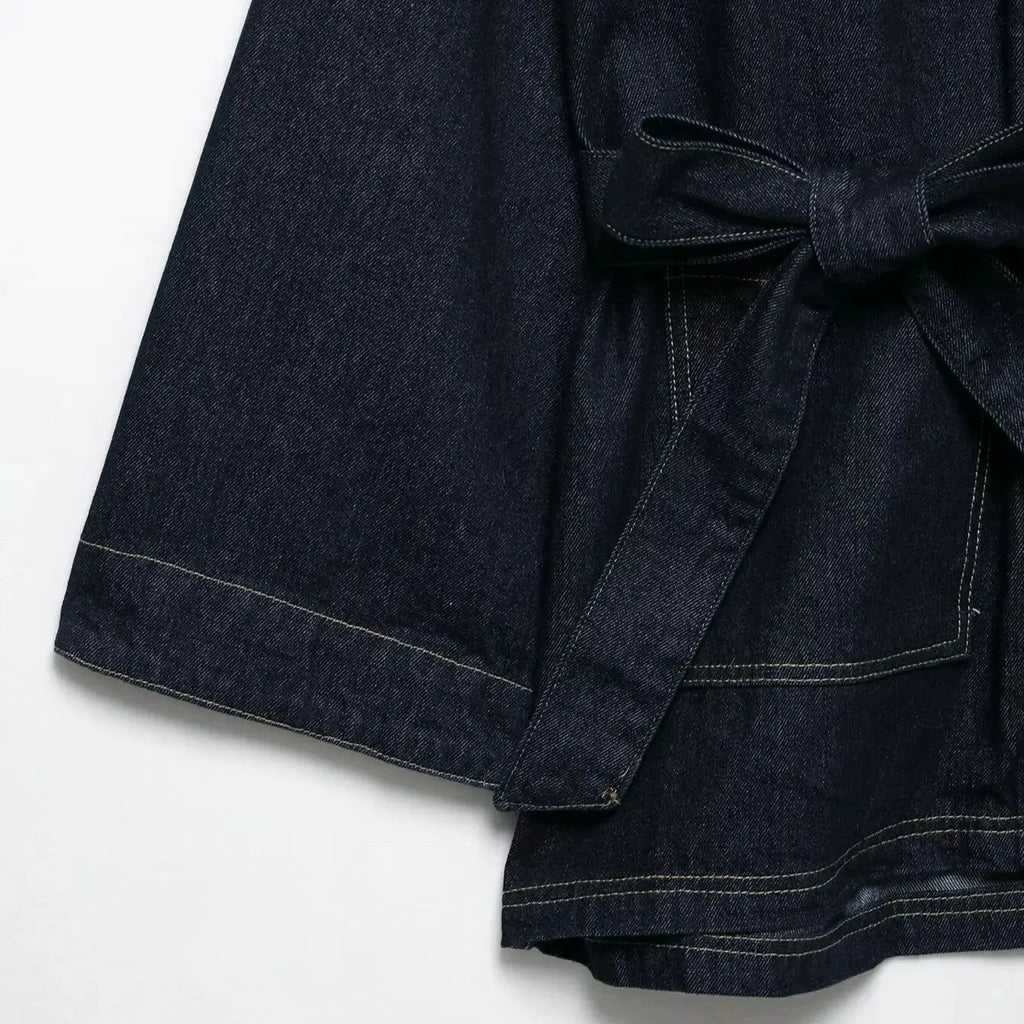 Women's Denim Jacket Solid Color Straps Waist Cinched Turndown Collar Fashionable Versatile Casual Spring Autumn Jacket 2025 New