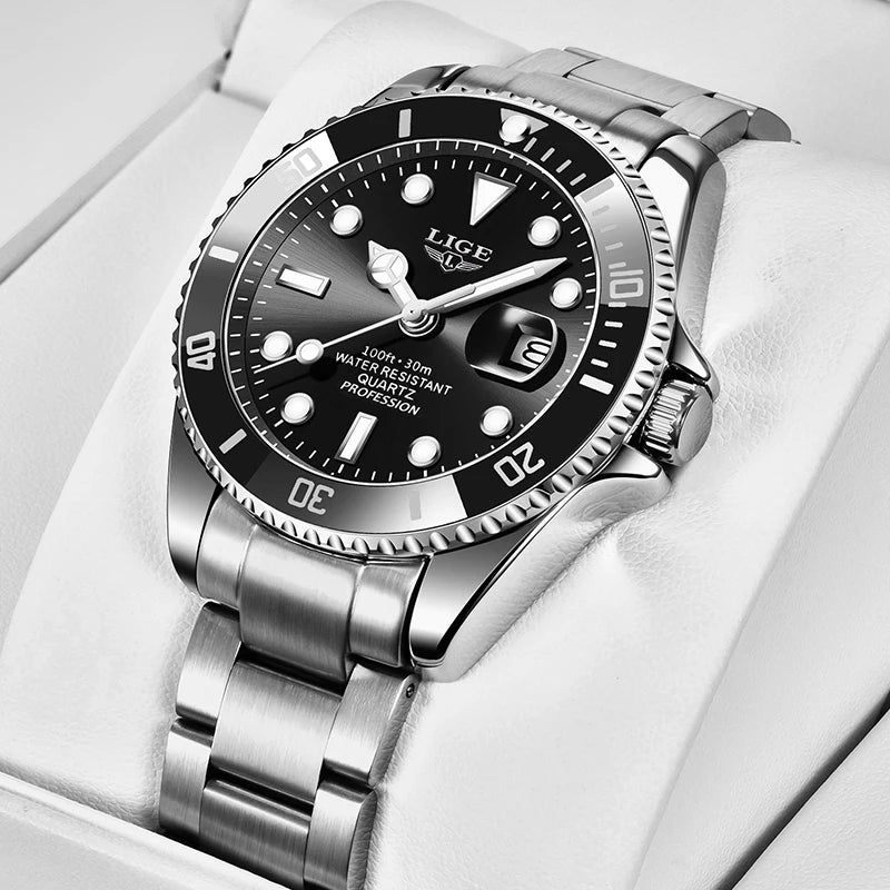 LIGE Top Brand Luxury Fashion Diver Watch Men 30ATM Waterproof Date Clock Sport Watches Mens Quartz Wristwatch Relogio Masculino