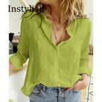 Elegant Cotton Linen Shirts Women Casual Solid Button Lapel Blouses Shirts Autumn Winter Long Sleeve Loose Tops Tunic Blusas