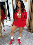 FAGADOER Casual Color Block 2 Piece Sets Woman Outfit Drawstring Ruched Patchwork Crop Top and Skirt Matching Female Streetwear