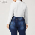 ZANZEA Elegant Women Blouse Ruffles Tops Fashion Long Sleeve Shirts Flounce Blusas Stylish OL Work Shirt Female White Blouses