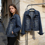 Womens Slim Short Denim Jacket Washed Casual Long Sleeve Fashion Coat Spring Autumn