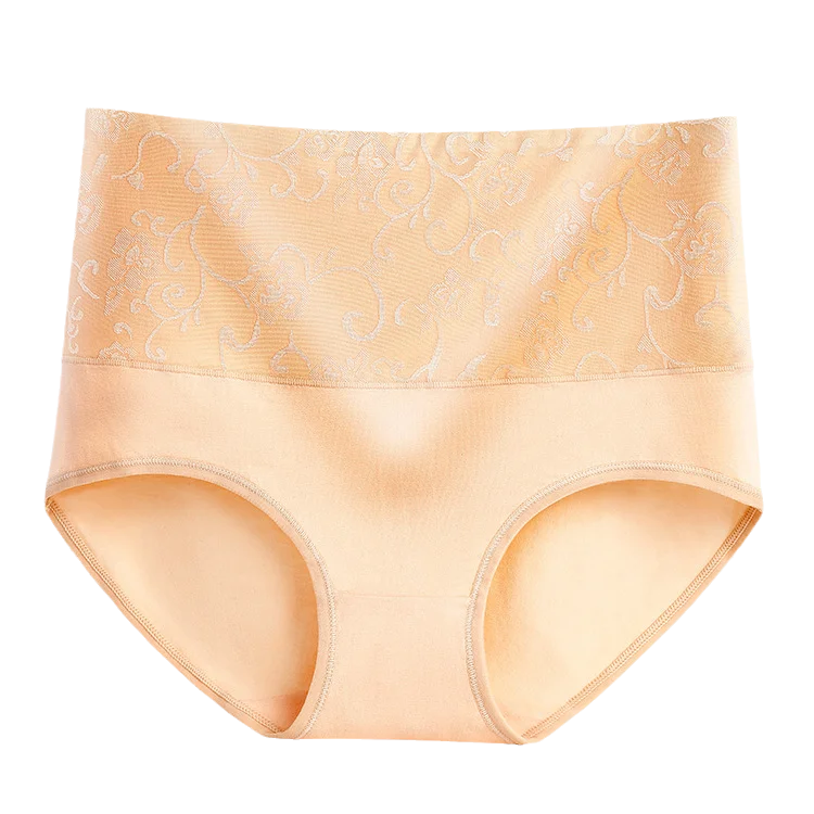 Plus Size Women's Cotton Underwear High Waisted Tummy Control Panties Full Coverage Briefs Jacquard Ladies Panty 3 Pack