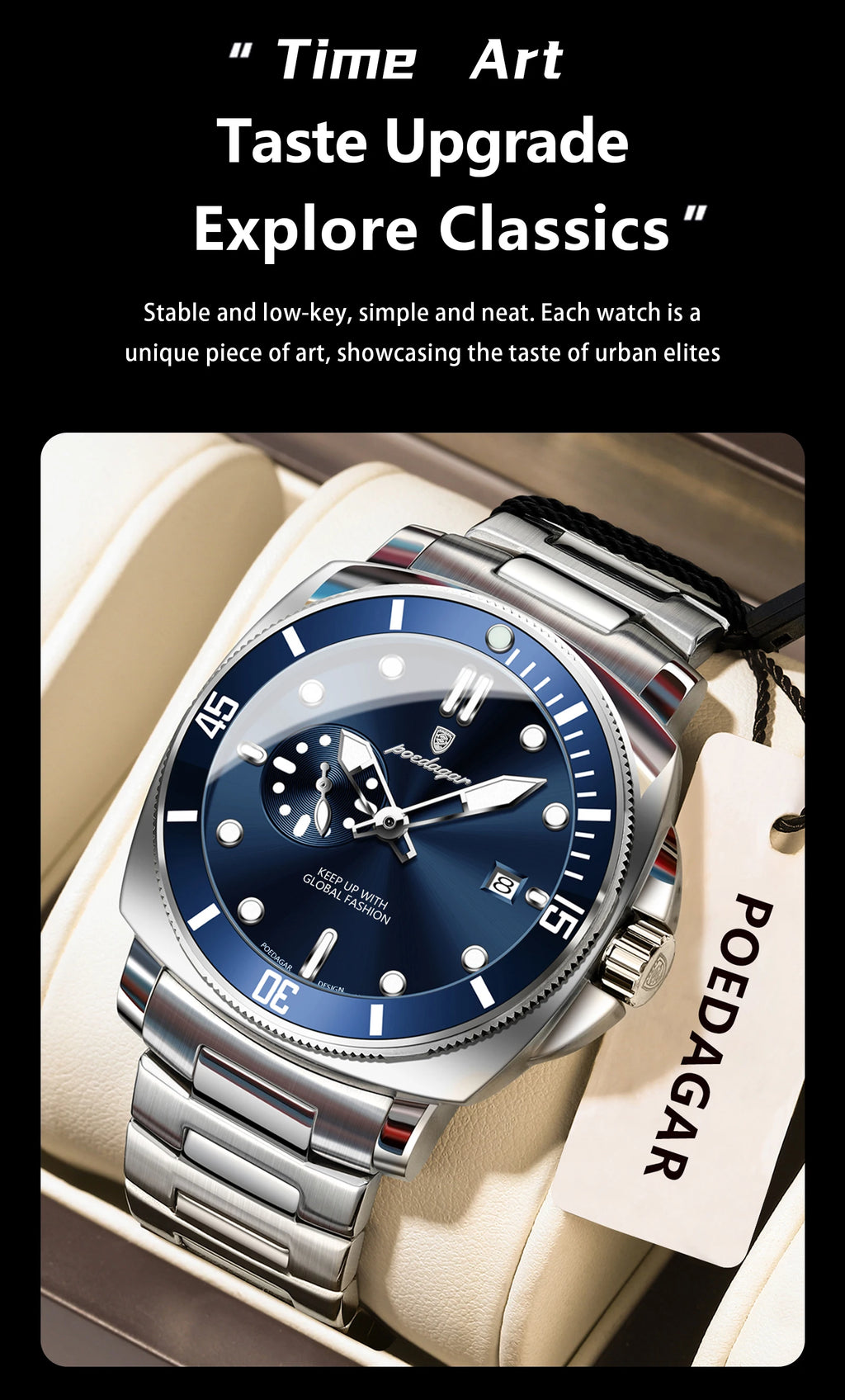 POEDAGAR Top Fashion Luxury Watch For Men Waterproof Luminous Date Men's Watches Stainless Steel Business Quartz Male Wristwatch