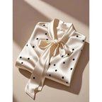 Elegant High Quality Satin Polka Dot Print Shirt Women Office Lady Business Casual Chic Blouse Lace-up Bow Long Sleeve Loose Top