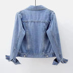 Slim Fit Denim Jacket for Women Short Washed Single Breasted Long Sleeve Tops