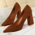 Summer Women 8.5cm High Heels Pumps Escarpins Elegant Sweet Lady Wedding Block Square Middle Heels Flock Suede Nightclub Shoes