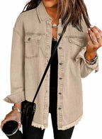 Women Denim Coat Shirt Coats Turn Down Collar Y2k Streetwear Open Stitch Jacket Single Breasted Casual Loose Jackets 2025