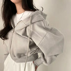 Women’s Y2K Zip Up Hoodie – Solid Color Oversized Crop Sweatshirt with Hood, Harajuku Streetwear Casual Jacket