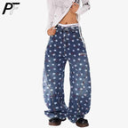 Y2K Vintage Star Print Baggy Jeans Harajuku Unisex Baggy Wide Leg Hip Hop Denim Pants Loose Trendy Casual Trousers 2026 New