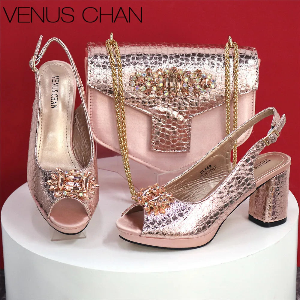 Open Toe Women Heels Shoes And Bag Set GRT543