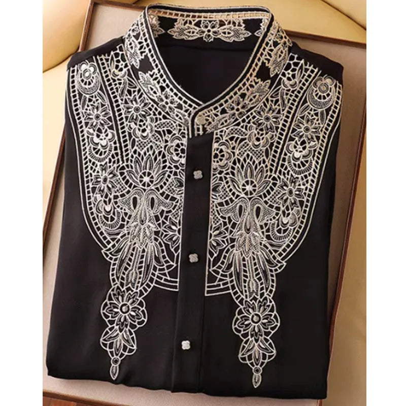 Women's Long Sleeve Blouse - Summer Fashion Embroidery Casual Elegant Top Shirt for Spring Elegant Fashion Women's Clothing
