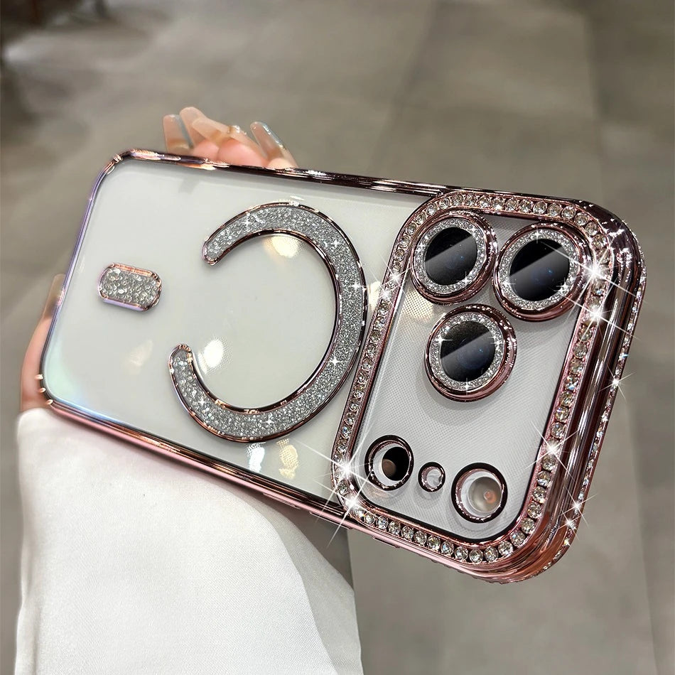 Phone Case Luxury Plating for Magsafe Case for iPhone 17 Air 16 15 14 Plus 13 12 Pro Max Magnetic Wireless Charging Transparent Soft Cover