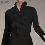 ZANZEA Elegant Women Blouse Ruffles Tops Fashion Long Sleeve Shirts Flounce Blusas Stylish OL Work Shirt Female White Blouses