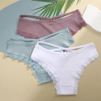 3PCS/Set Women’s Cotton Lace Bikini Panties – Low-Rise Breathable Soft Stretch Underwear (95% Cotton Comfort Fit) Sexy Low Rise Lace Brazilian Panties Hollow Out Soft Breathable Lingerie Female Bow Underwear S-XL