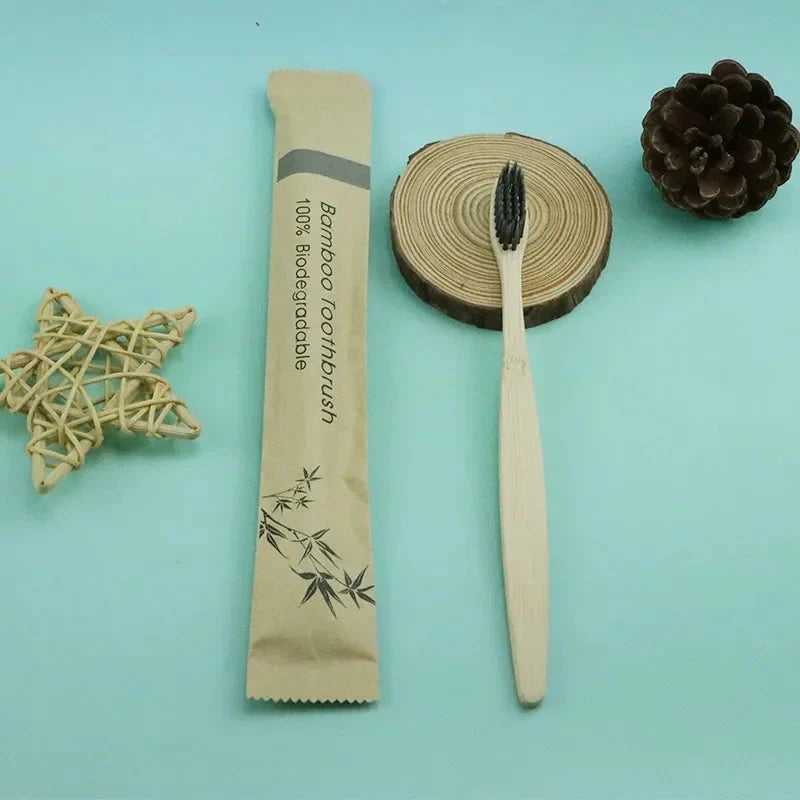 Natural Colorful Toothbrush Eco Soft Bristle Bamboo Toothbrush Bamboo Charcoal Vegan Tooth Dental Oral Care Plastic Free 10Pcs