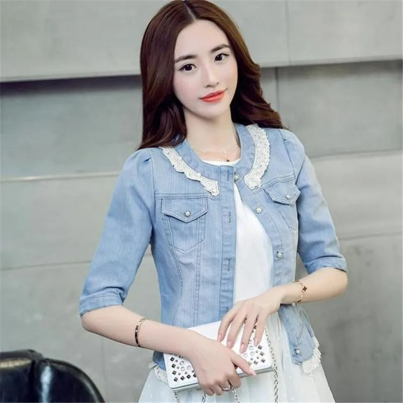 Denim Jacket Women 2023 Half sleeve Jean Jacket Woman Elastic Comfortable Denim Coat Short Denim Jacket Female