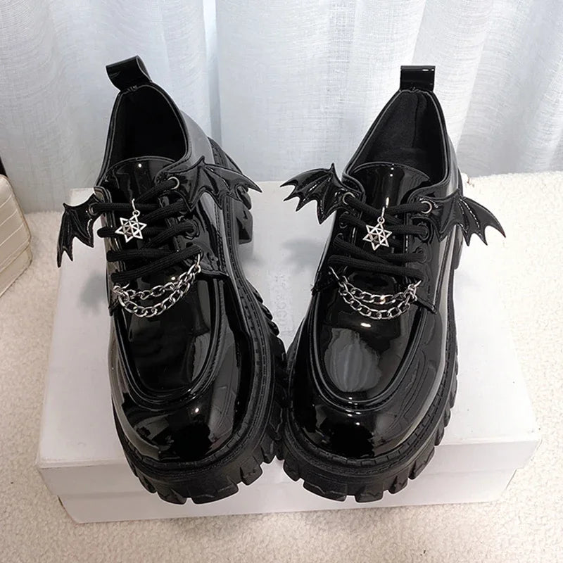 Metal Chain Lolita Gothic Shoes Women 2025 College Style Patent Leather Pumps Woman Japan School Uniform Women's Platform Shoes