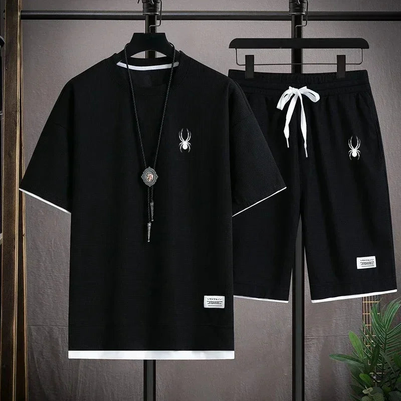 Men's short sleeved T-shirt and sports shorts set casual sportswear Korean fashion summer