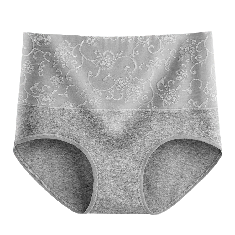 Plus Size Women's Cotton Underwear High Waisted Tummy Control Panties Full Coverage Briefs Jacquard Ladies Panty 3 Pack