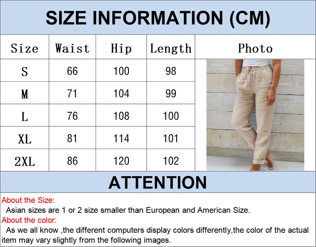 Cotton Linen Summer Pants for Women High Waist Elastic Casual Trousers Streetwear Solid Female Clothes 2026 Loose Pencil Pants