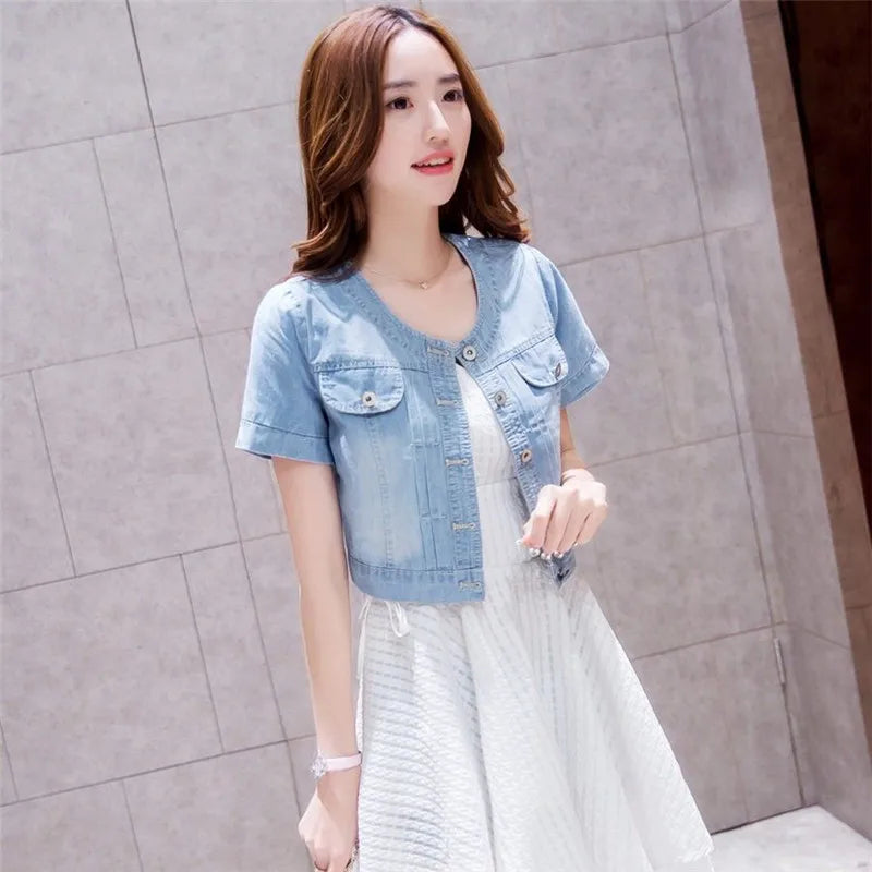 Denim Jacket Women 2023 Half sleeve Jean Jacket Woman Elastic Comfortable Denim Coat Short Denim Jacket Female