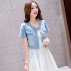 Denim Jacket Women 2023 Half sleeve Jean Jacket Woman Elastic Comfortable Denim Coat Short Denim Jacket Female