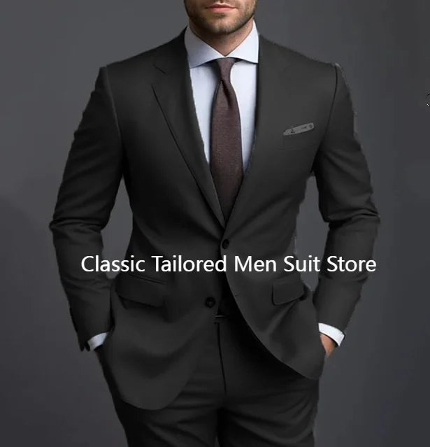 Grey Men Suits Formal Business Notched Lapel Groom Wedding Suits For Men 2 Pieces Slim Fit Tuxedos Blazer Pants Trajes De Hombre