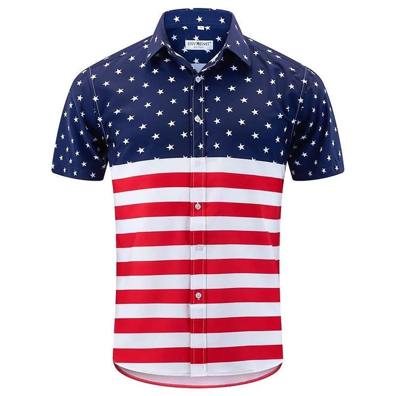 America Flag Graphic Shirts for Men Clothing 3D Printed Hawaiian Beach Shirts Short Sleeve y2k Tops Vintage Clothes Lapel Blouse