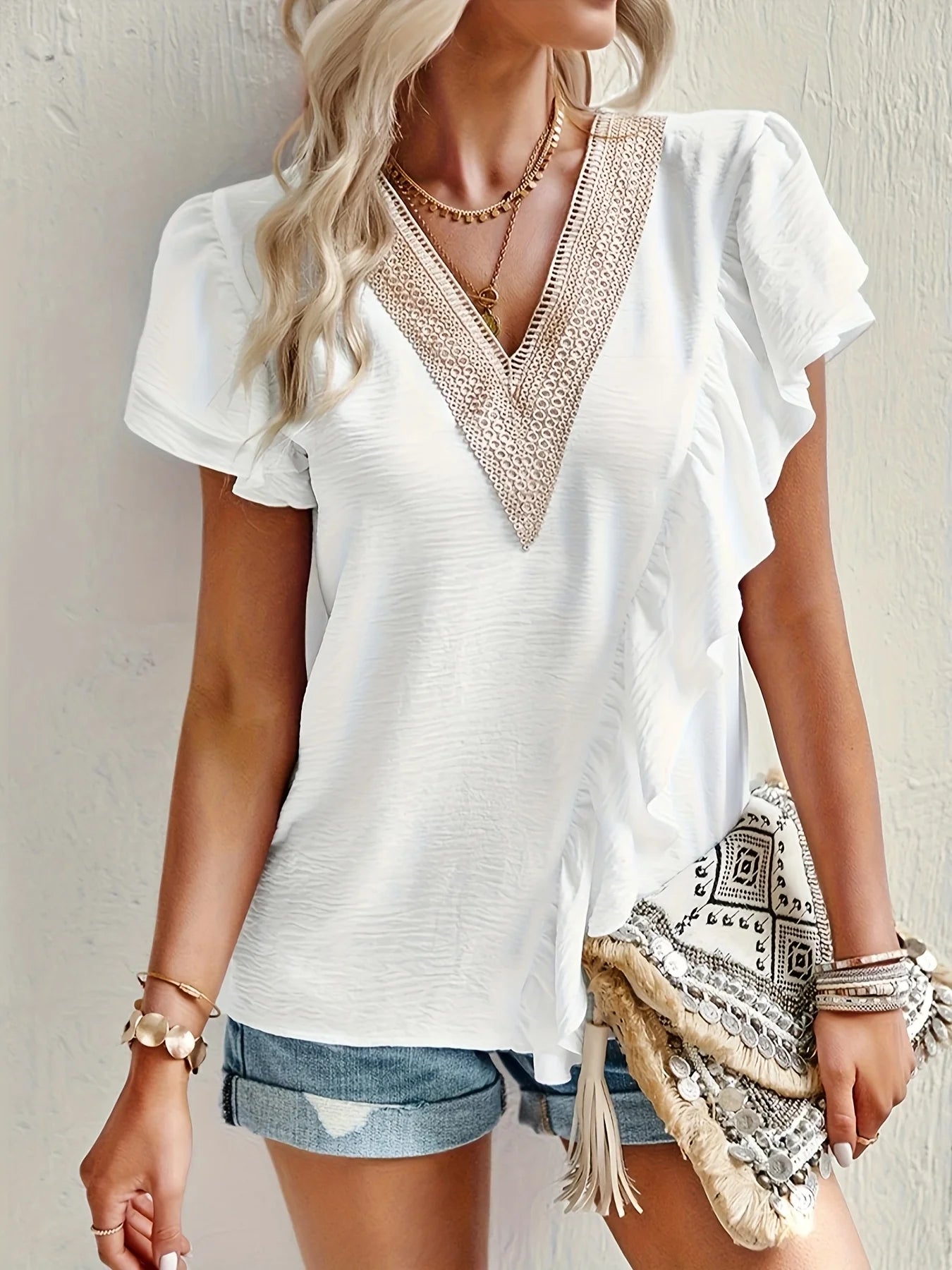 White Women's plus size shirt summer chic elegant shirt casual women's fashionable shirt White