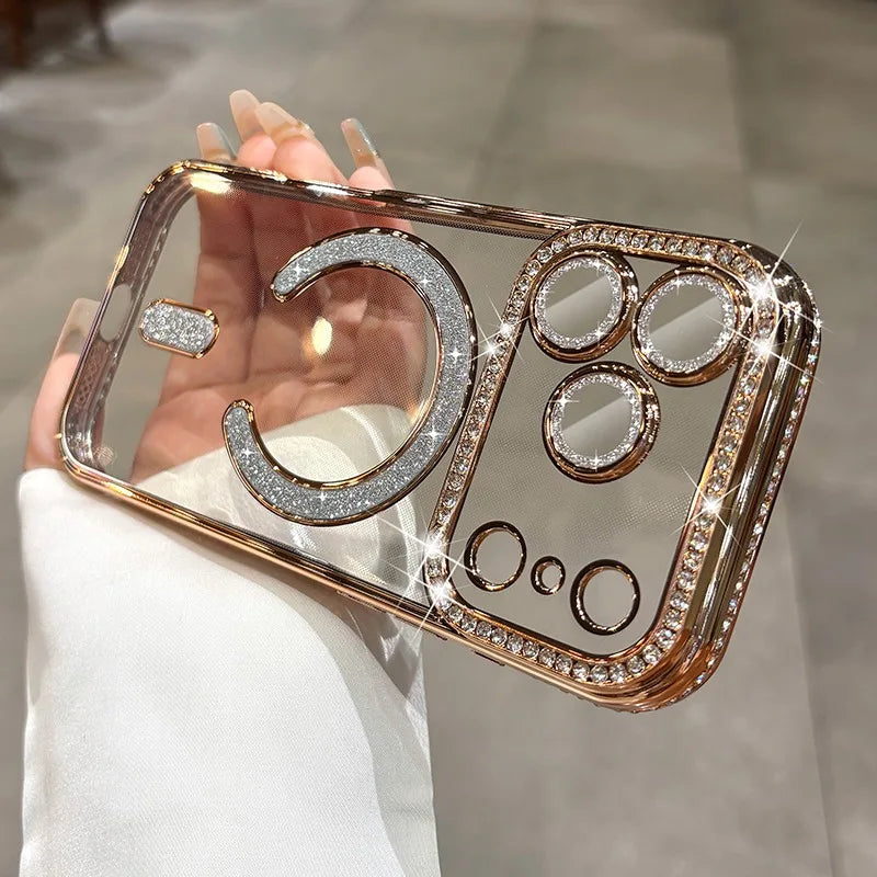 Phone Case Luxury Plating for Magsafe Case for iPhone 17 Air 16 15 14 Plus 13 12 Pro Max Magnetic Wireless Charging Transparent Soft Cover