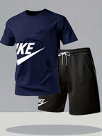 Summer fashion street short sleeved sports suit men's sports shirt set men's round neck short sleeved shorts sports suit 2-piece