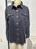 New Washed Denim Shirt Jacket for Women Fall/Winter Street Style with Distressed Hem Women's Outerwear
