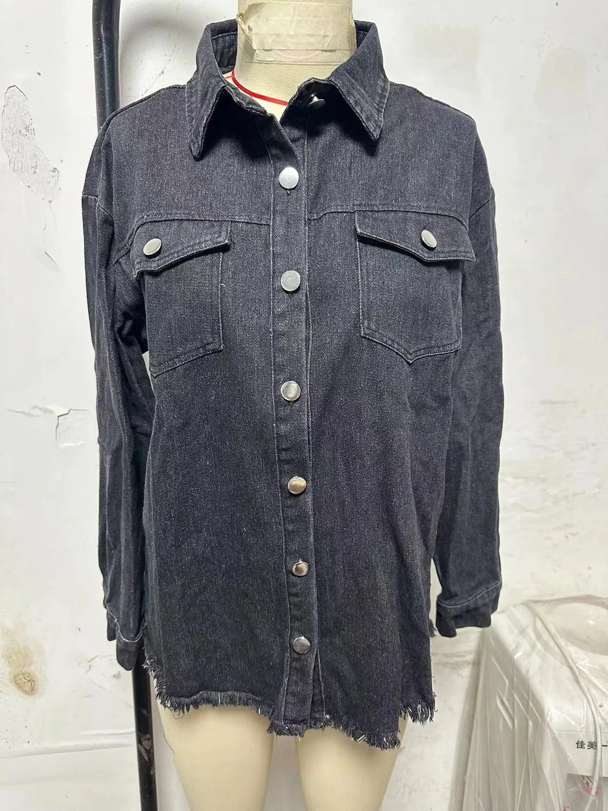 New Washed Denim Shirt Jacket for Women Fall/Winter Street Style with Distressed Hem Women's Outerwear