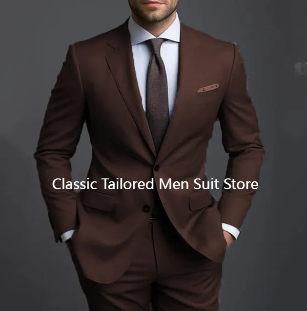 Grey Men Suits Formal Business Notched Lapel Groom Wedding Suits For Men 2 Pieces Slim Fit Tuxedos Blazer Pants Trajes De Hombre