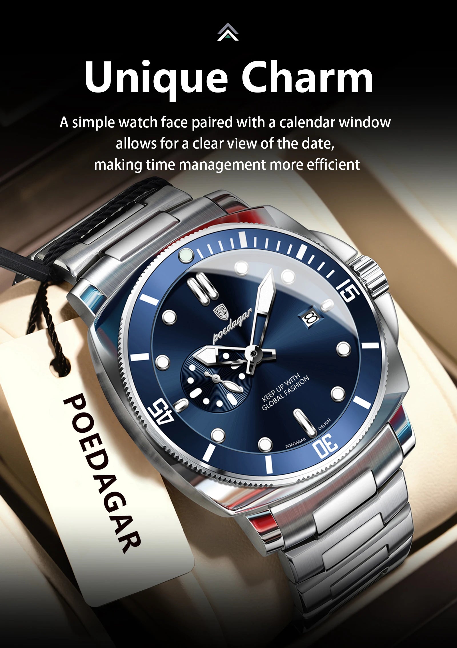 POEDAGAR Top Fashion Luxury Watch For Men Waterproof Luminous Date Men's Watches Stainless Steel Business Quartz Male Wristwatch
