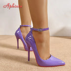 Aphixta Orange New Luxury Crystals Buckle Pimp Super High 12cm Stiletto heels Pumps Women Shoes Pointed Toe Colorful Party Pumps