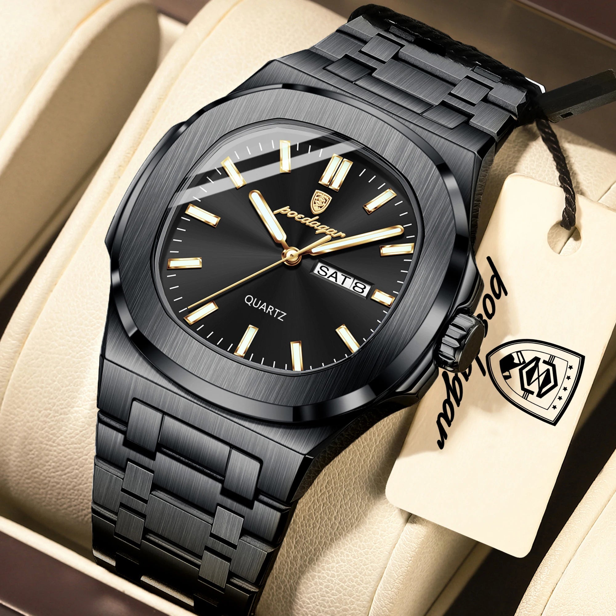 POEDAGAR Top Trendy Men's Watches Waterproof Luminous Date Week Luxury Men Watch Stainless Steel Quartz Business Man Clock Reloj