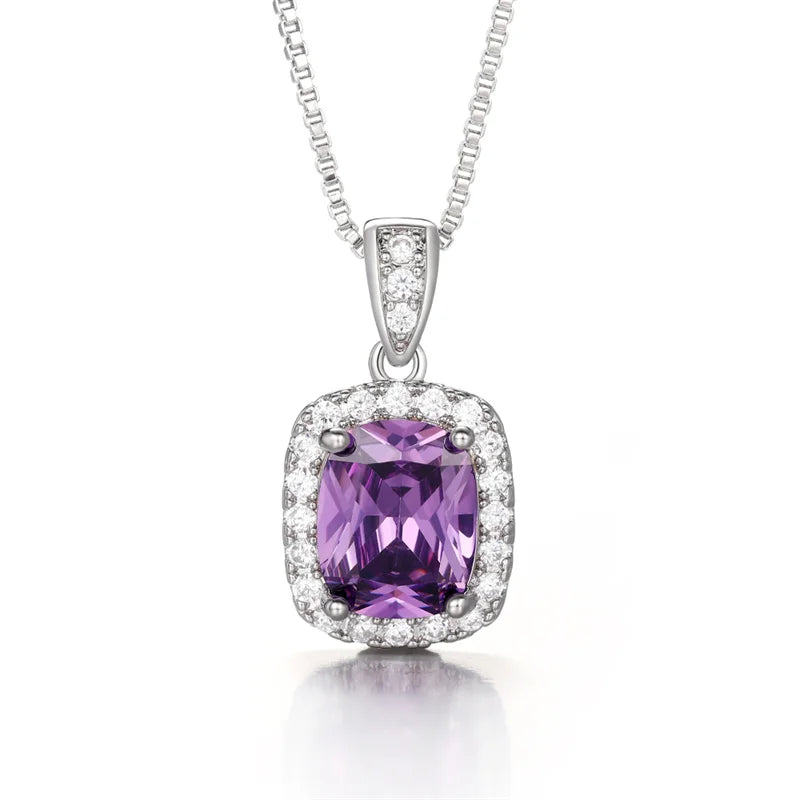 Cubic Zirconia Pendant Necklace White/Green/Purple/Pink Colors