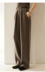 New Women's 100% Cashmere Knitted Thick Pants Autumn Winter Comfortable Skin Friendly Wide-leg Pants Solid Color Casual Clothing