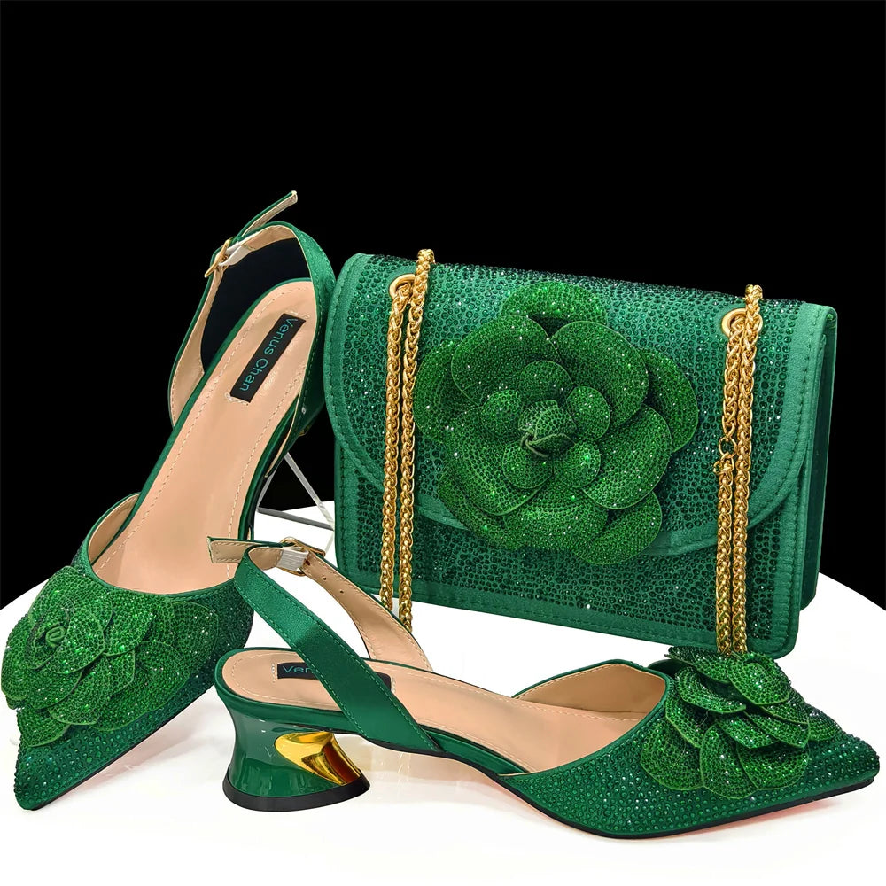 Italian Shoes And Bag Sets With Stones Gold EDHDF1-3