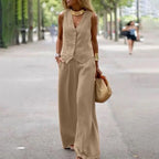 Casual Tank And Wide Leg Pant Sets 2 Piece Sets Women Outfit Summer Elegant Solid Cotton Linen Tops Trousers Suit Femme