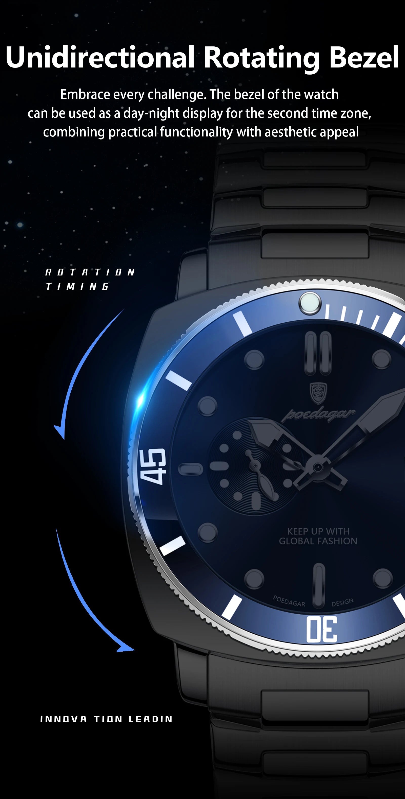 POEDAGAR Top Fashion Luxury Watch For Men Waterproof Luminous Date Men's Watches Stainless Steel Business Quartz Male Wristwatch