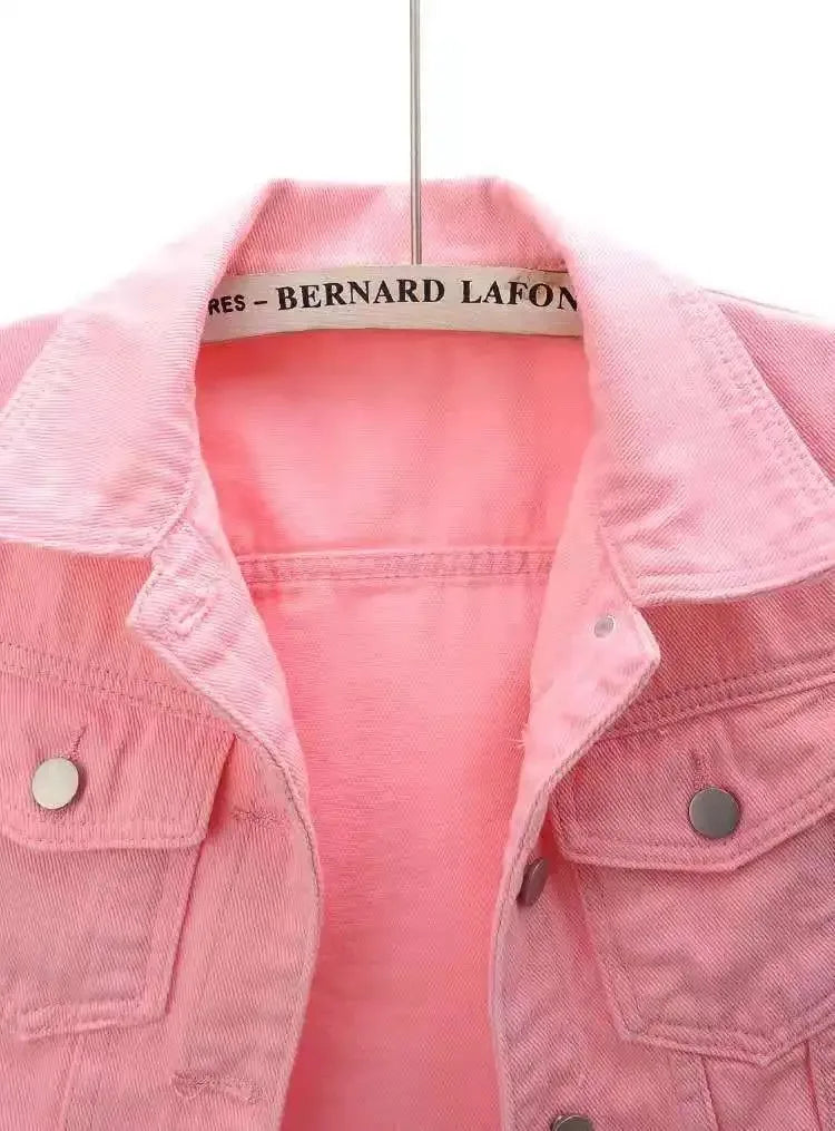 Womens Jean Jacket Cropped Denim Jackets Purple Yellow White Blue Stretchy 3/4 Puff Sleeve Distressed Shacket With Pockets