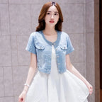 Denim Jacket Women 2023 Half sleeve Jean Jacket Woman Elastic Comfortable Denim Coat Short Denim Jacket Female