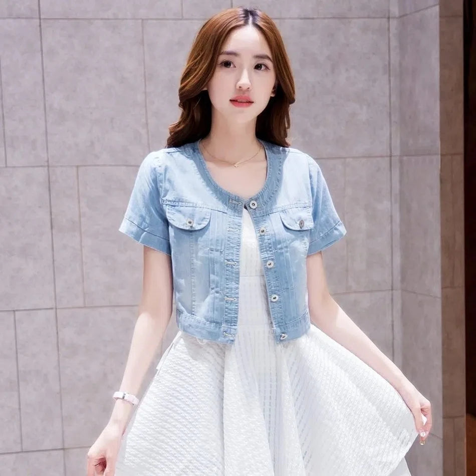 Denim Jacket Women 2023 Half sleeve Jean Jacket Woman Elastic Comfortable Denim Coat Short Denim Jacket Female