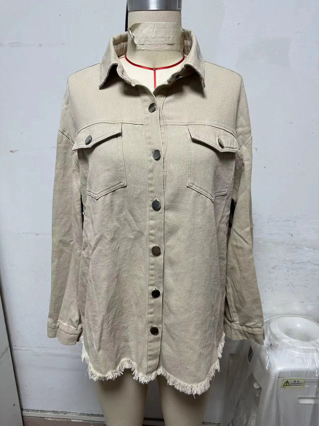 New Washed Denim Shirt Jacket for Women Fall/Winter Street Style with Distressed Hem Women's Outerwear